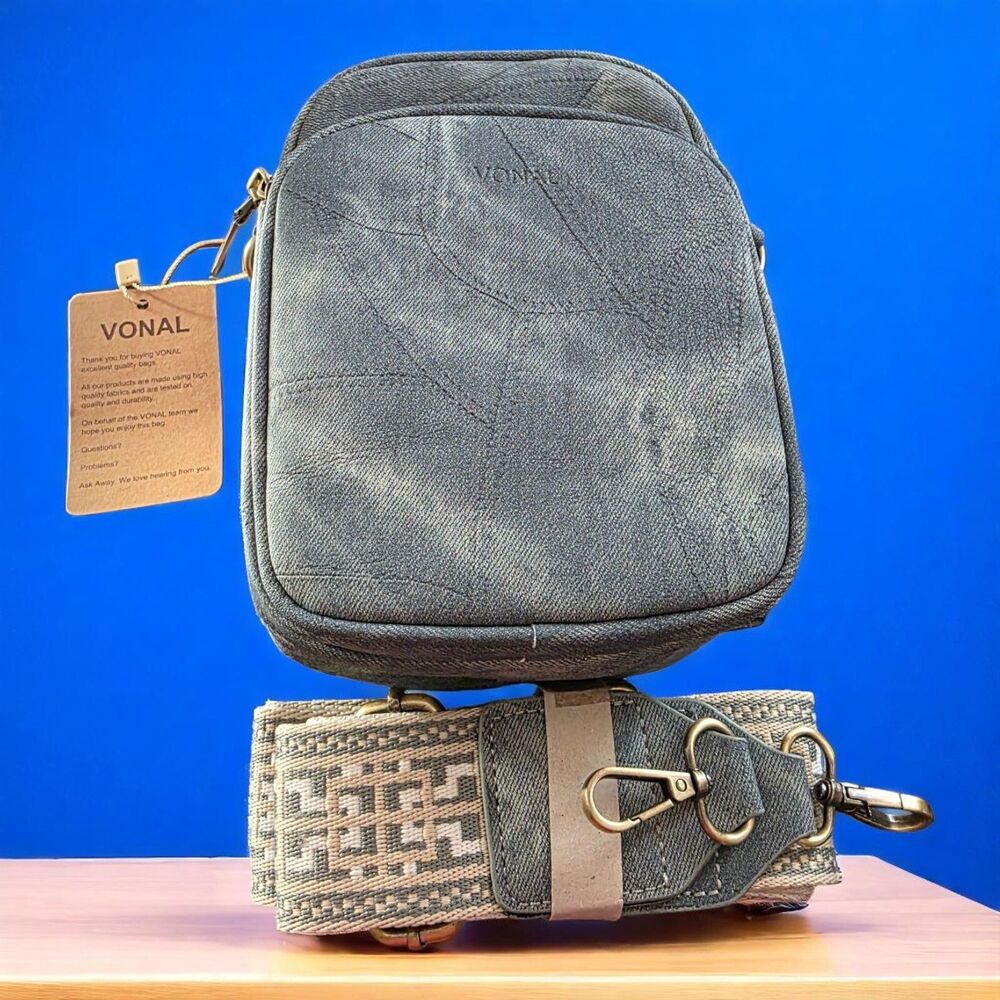 Handbag for Women Triple Pockets Crossbody Shoulder Bag Soft Denim - Picture 5 of 12